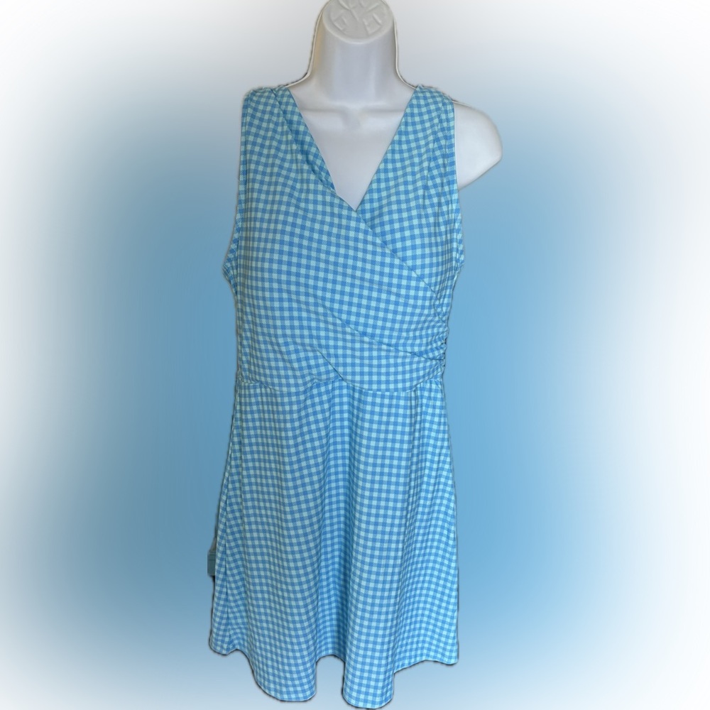 Lands’ End Women’s Swim Dress Blue Checkered Size 14
